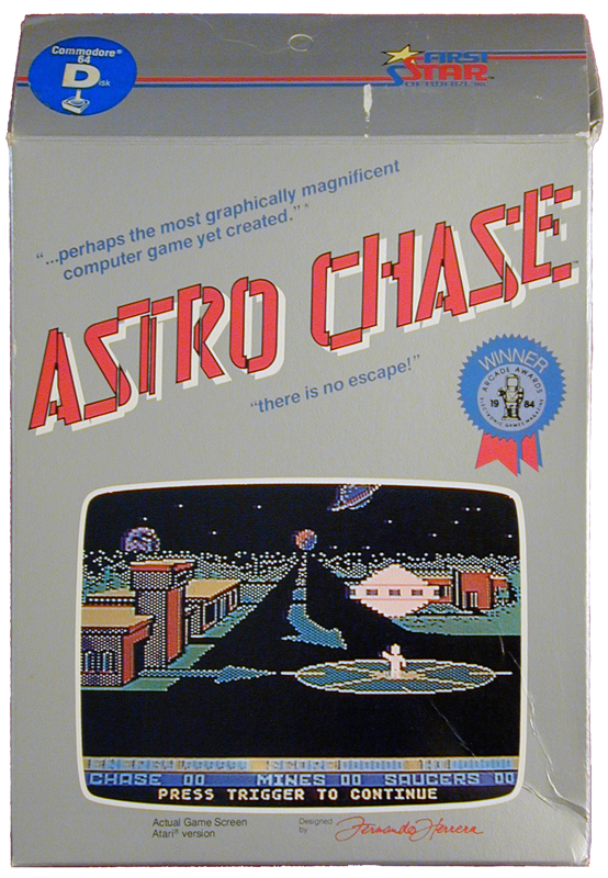 Astro Chase box art for Commodore 64